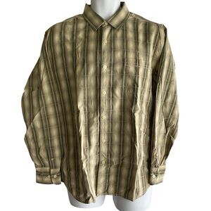 Tommy Bahama Shirt Men's Large Green Cream Plaid Business Casual
